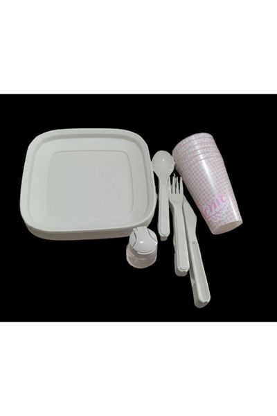 Lider MAGNESİA Picnic Set for 6 People Plate Fork Spoon Knife Cup Salt Shaker Attention Product Is Shipped Without Outer Box