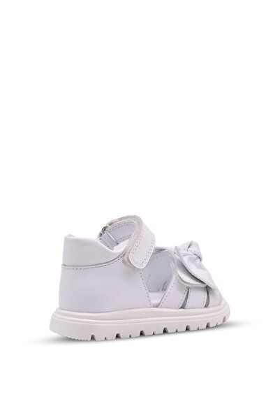 kids A more Katty Genuine Leather Baby Girl Sandals - White with Double Velcro and Bow Detail