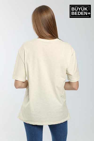 Superlife Superlife Women's Large Size Milano Italia Printed Crew Neck T-Shirt Spr25Btsk907