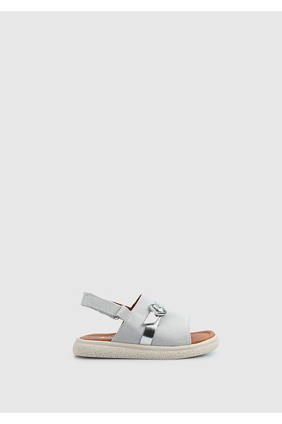 Kiddo Gray Leather Girl's Flat Sandals