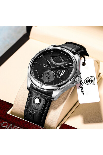 POEDAGAR Ceas barbatesc Poedagar , curea piele naturala, negru/argintiu, cadr...