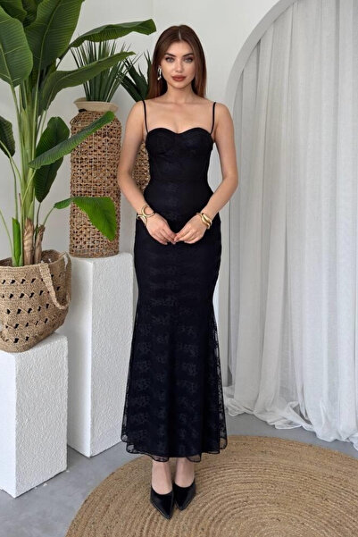 Orihime Kadın İp Askılı Dantel İşlemeli Balık Model Elbise