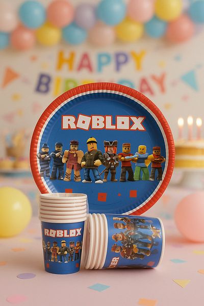 AKTEZ-EL Roblox Cup Paper Plate - Pack of 8