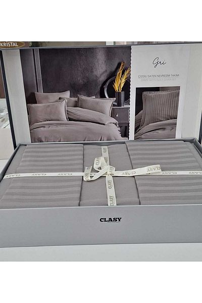 Aran Clasy Clasy Striped Satin Duvet Cover Set Double Solid Color Gray