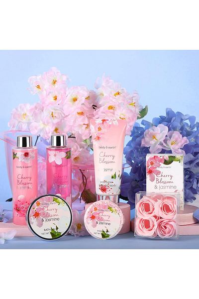 Body & EARTH 8-Piece Spa Gift Set Women, Cherry Blossom and Jasmine Fragrance