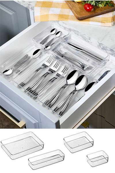 Bayev Leo Set of 7 Transparent Dowry Fork Spoon Organizer Can Be Superimposed Drawer Organizer