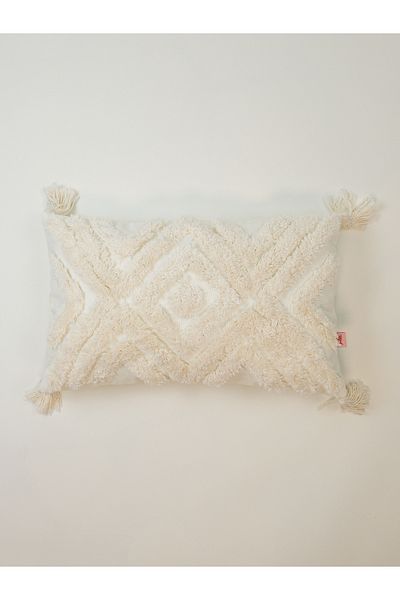 Galia Tasarım Tasseled Striped Scandinavian Rectangular Punch Throw Pillow Cover - Off White