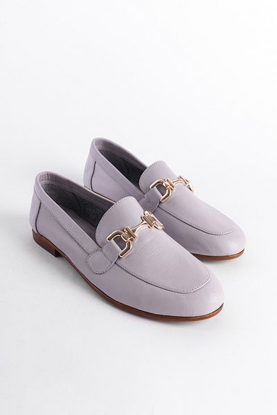 Capone Outfitters Γυναικείο Loafer γκρι από γνήσιο δέρμα με χρυσή αγκράφα