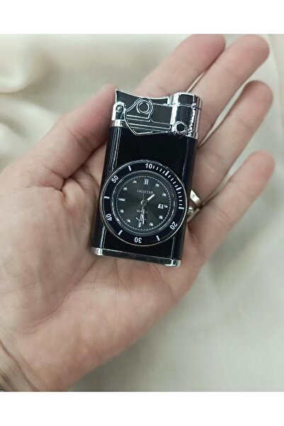 Hd Marketim Saatli Çakmak Pürmüz Ayarlanabilir Mavi Gazlı Doldurulabilir Çift Alevli Çakmak Saat