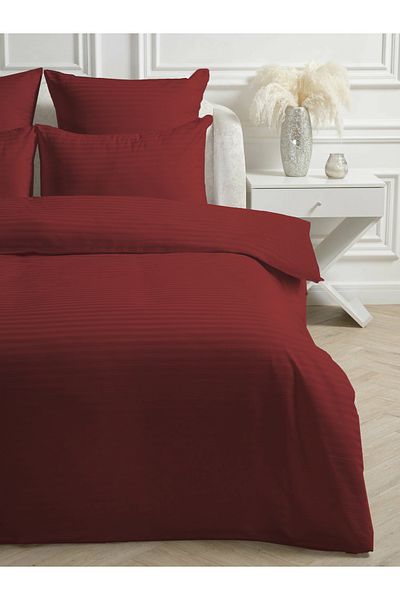 Bonny Home Line Burgundy Cotton Satin Double Duvet Cover Set with Elastic Sheets 4 Piece Set