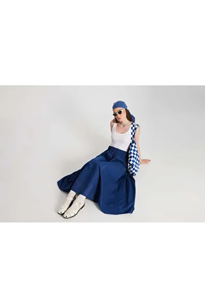 minaaise Fusta lungă de denim, albastru bleumarin, cu cusături, 29167