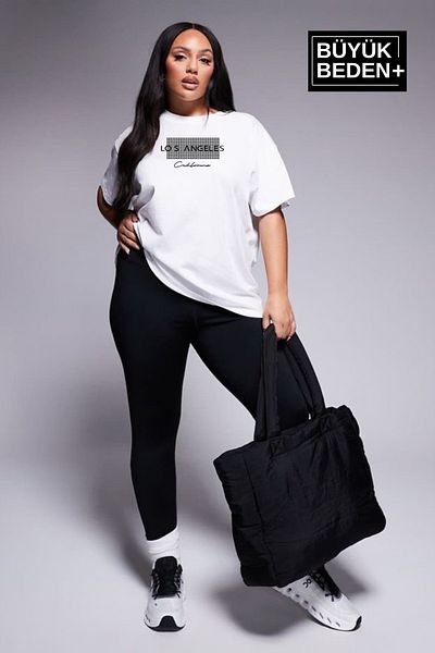 Superlife Superlife Women's Large Size Las Angeles Printed Crew Neck T-Shirt Spr25Btk909