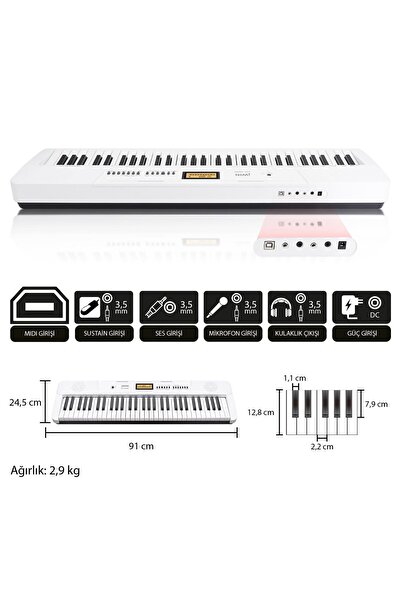 JWIN JTK-3600 61 Tuş Hassasiyetli 5 Oktav Org Seti - Beyaz