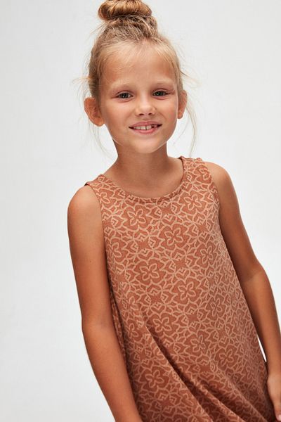 LOVETTI Brown Clover Pattern Girl's Ruffled Bell Skirt Dress