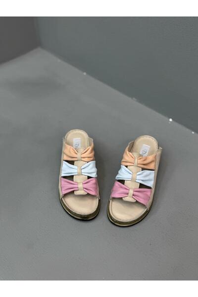 DİVA Μπεζ Multi Powder Δερμάτινο Ορθοπεδικό Γυναικείο Καθημερινό Παντόφλες