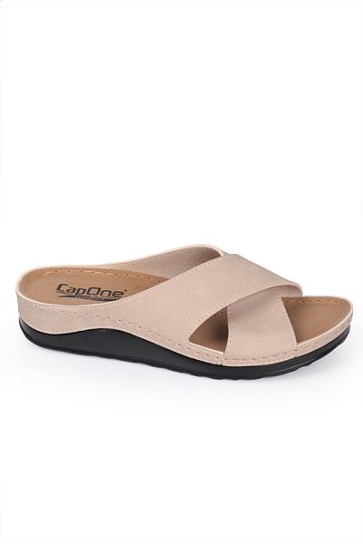Capone Outfitters Ivory 107001   Women's Cross Band Comfort Anatomic Slippers