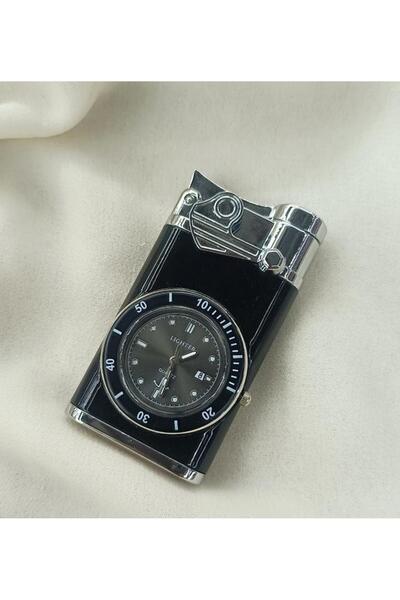 Hd Marketim Saatli Çakmak Pürmüz Ayarlanabilir Mavi Gazlı Doldurulabilir Çift Alevli Çakmak Saat