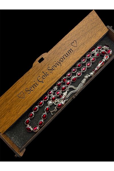 KANUNİ TESBİH Red Enamel Embroidered Letter Metal Rosary, Letter Rosary, Gift Rosary, Men's Rosary