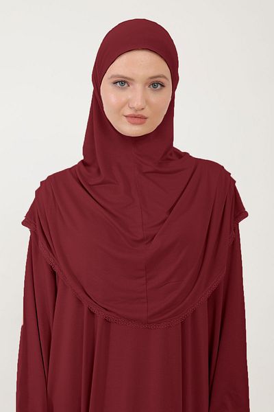 Sonbaharmoda Women's Hijab Cotton Headscarf Prayer Dress Lace One Piece Combed Cotton Fabric
