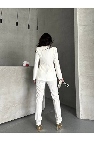 NILOO Women's White Ruffle Skirt Detailed Suit