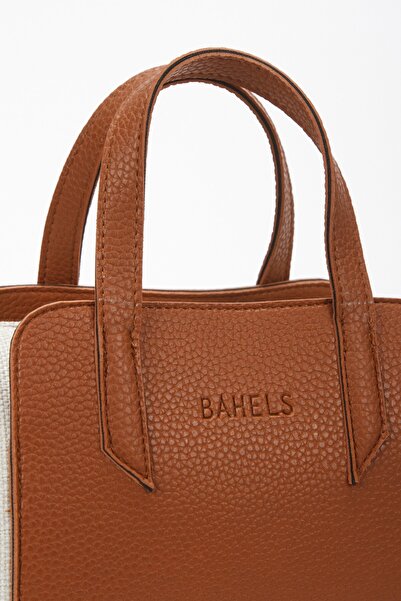 BAHELS Kadın Marron Elegance Taba Kanvas Deri Omuz ve El Çantası
