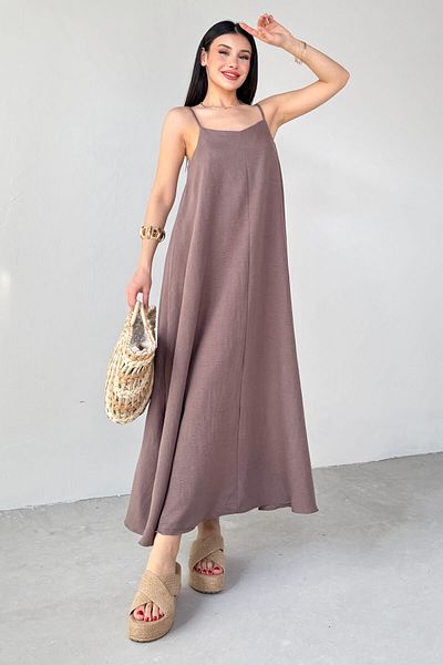 Cappmoda ELB-2975 Καφέ Μίντι Φόρεμα με Ρυθμιζόμενο λουράκι
