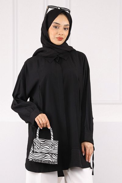 İmajButik Μαύρο μανίκι δεμένο τουνίκ