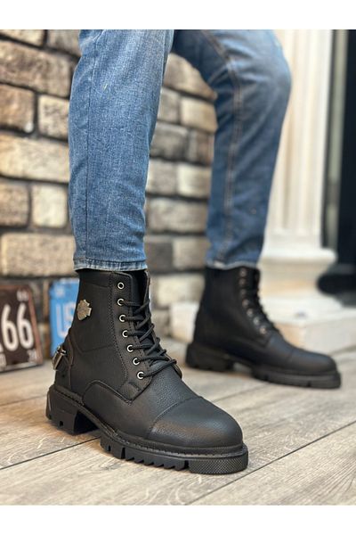 pabucmarketi Zippered Lace Detailed Men's Boots Black