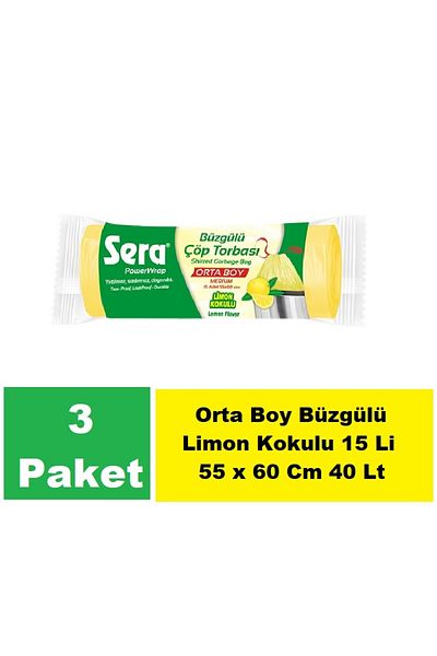 SERA Garbage Bag Drawstring Lemon Scented Medium Size 15 Li 55 X 60 cm X 3 Pack