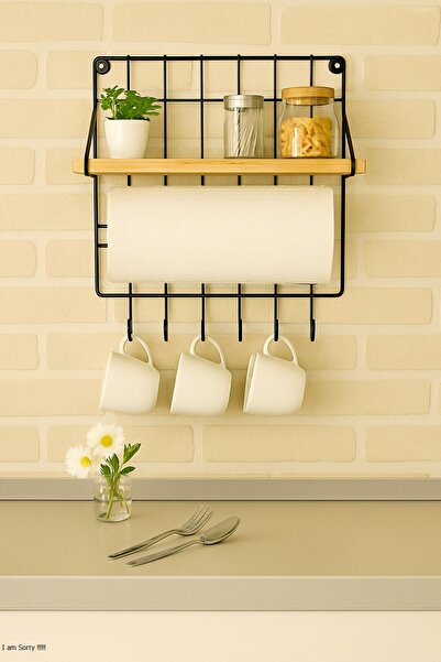 Rivelsa Home Çok Amaçlı Mutfak Siyah Raf Sistemi Yapışkanlı, Vidalı Raf