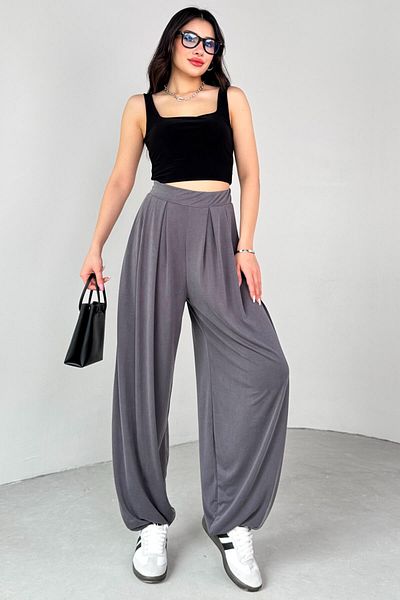 Cappmoda Pnt-07417 Smoked Waist Elastic Shalwar Trousers