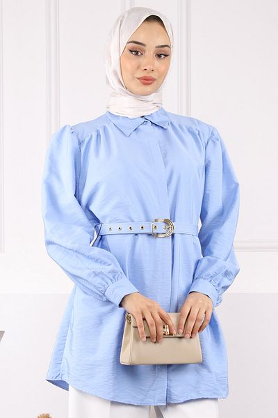 İmajButik Baby Blue Belted Modal Tunic