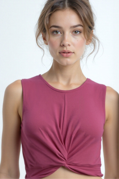 WESTMARK LONDON Candy Pink Crew Neck Cotton Sleeveless Crop Women's T-Shirt Tiana S/L Top