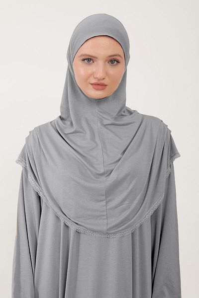 Sonbaharmoda Φόρεμα προσευχής Hijab Cotton Lace - Με μαντίλα, Ολόσωμο, Χτενισμένο Βαμβακερό Ύφασμα