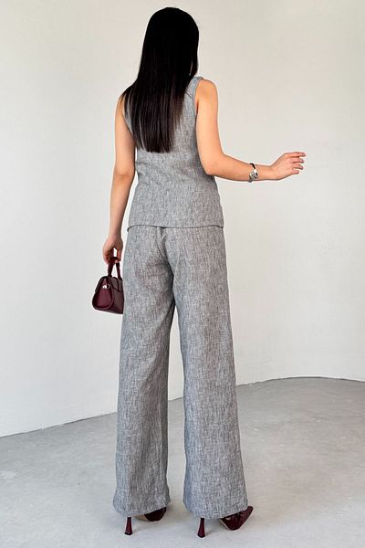 Cappmoda Tkm-13275 Gray Square Collar Vest Tie-Up Trousers Linen Double Set