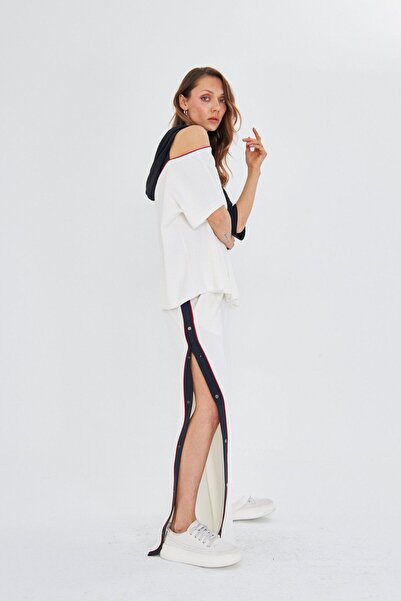 LAMANTE White Modal Pants with Fence Detail