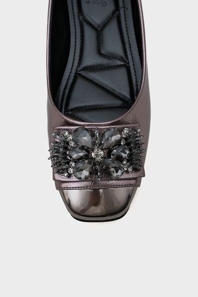 Capone Outfitters Agnes Toe Metallic Stone Buckled Stylowe baleriny