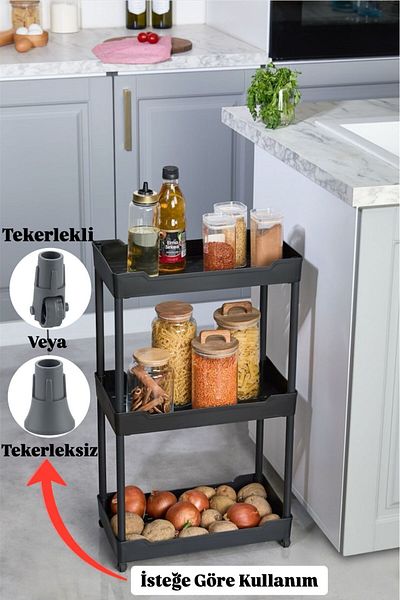 Bayev Clasy Black 3-Tier Under Sink Organizer Μονάδα ραφιών οργάνωσης κουζίνας μπάνιου με ρόδες