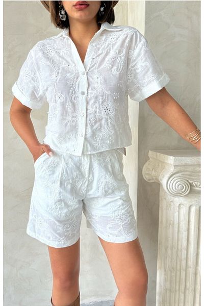 TOPSHOW Scalloped White Shirt