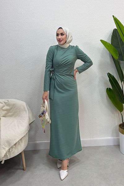 Tarzım Tuba Semra Waist Draped Dress Green