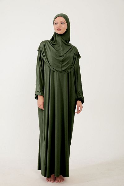 Sonbaharmoda Γυναικείο φόρεμα προσευχής Hijab από βαμβακερό χτενισμένο ύφασμα με δαντέλα