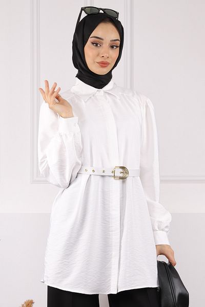 İmajButik Ecru Belted Modal Tunic