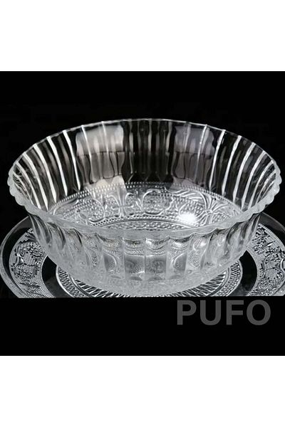 PUFO Bol elegant din sticlă în formă de Pufo pentru servirea salatei, fructelor, fursecurilor, 22 cm