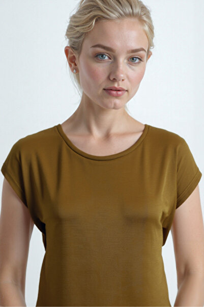 WESTMARK LONDON Χρυσό χρώμα Crew λαιμόκοψη βαμβακερό γυναικείο κοντομάνικο μπλουζάκι BETTY O-NECK TOP