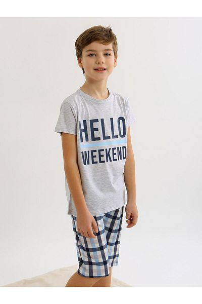 vitmo Male Child Short-Sleeve Capris 100% Cotton Pajamas Set Hello Weekend