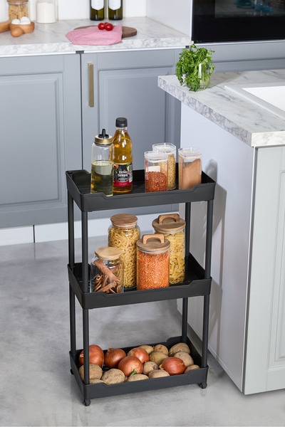 Bayev Clasy Black 3-Tier Under Sink Organizer Μονάδα ραφιών οργάνωσης κουζίνας μπάνιου με ρόδες