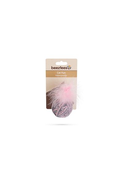 Beeztees Cat Toy, Ball Feather, Wool, Pink and Gray, 5cm Almla