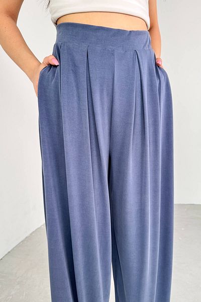 Cappmoda PNT-07417 Pantaloni largi cu talie elastică albastră