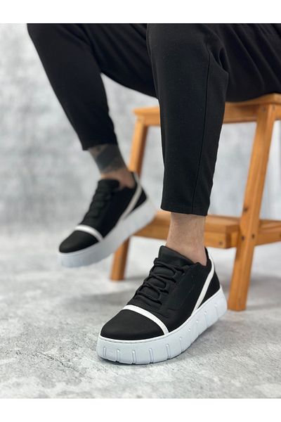 pabucmarketi Lace-Up Men's Casual Shoes Black (White Sole)