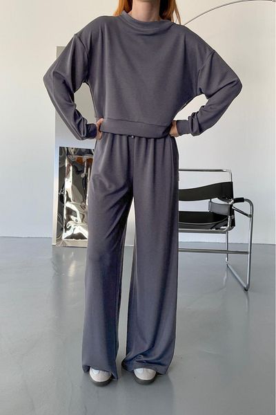 Cappmoda TKM-1103 بلوزة فضفاضة من القماش المدخن مع خصر مرن من Palazzo Bottom طقم مزدوج